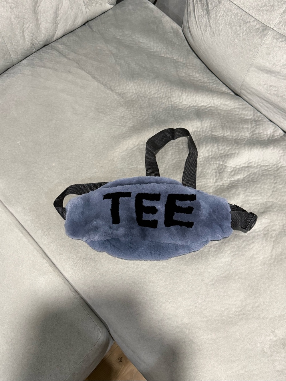 Blue Plush Belt Bag with 'TEE' Accent